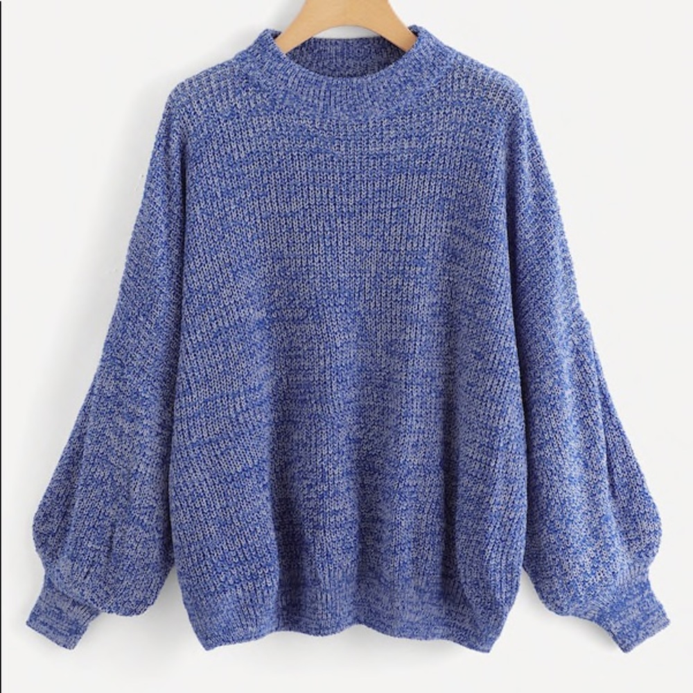 Bishop Sleeve Flecked Blue Sweater